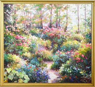 SHARON ENGEL 'GARDEN OF ROSES, RUE CLAUDE MONET' OIL PAINTING