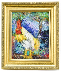 OSCAR FLORES FIOL 'ROOSTER' OIL PAINTING