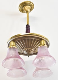 CIRCA 1920s-30s BRASS PAN FOUR-LIGHT CHANDELIER