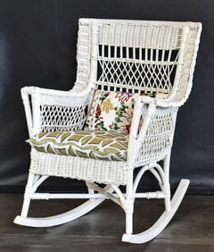 WHITE WICKER ROCKING CHAIR