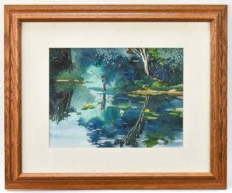 'LAKESIDE FISHING' WATERCOLOR BY AVANELLE