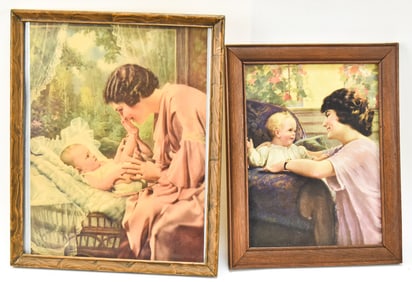 TWO FRAMED ROBERT ATKINSON FOX (ATTR.) LITHOGRAPHS DEPICTING A MOTHER AND CHILD