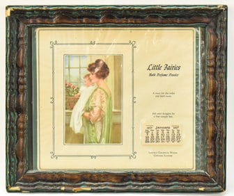 1917 LINCOLN CHEMICAL WORKS FRAMED CALENDAR ADVERTISEMENT WITH R.A. FOX (ATTR.) 'MORNING' LITHOGRAPH