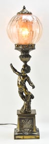 HOLLYWOOD REGENCY BRONZE FIGURAL TABLE LAMP