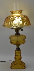 LG WRIGHT AMBER PATTERN GLASS ELECTRIC OIL LAMP