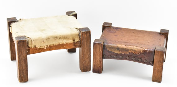 TWO ARTS AND CRAFTS OAK FOOT STOOLS
