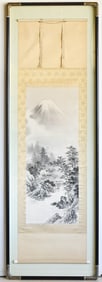 KAKEJIKU 'MOUNTAIN FISHING VILLAGE' JAPANESE HANGING SILK SCROLL