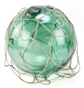 EXTRA LARGE ANITIQUE 15' JAPANESE GLASS FISHING FLOAT WITH NET