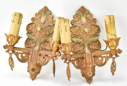 PAIR OF ART DECO POLYCHROME WALL SCONCES