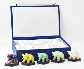 COLLECTION OF CARVED ASIAN ELEPHANTS