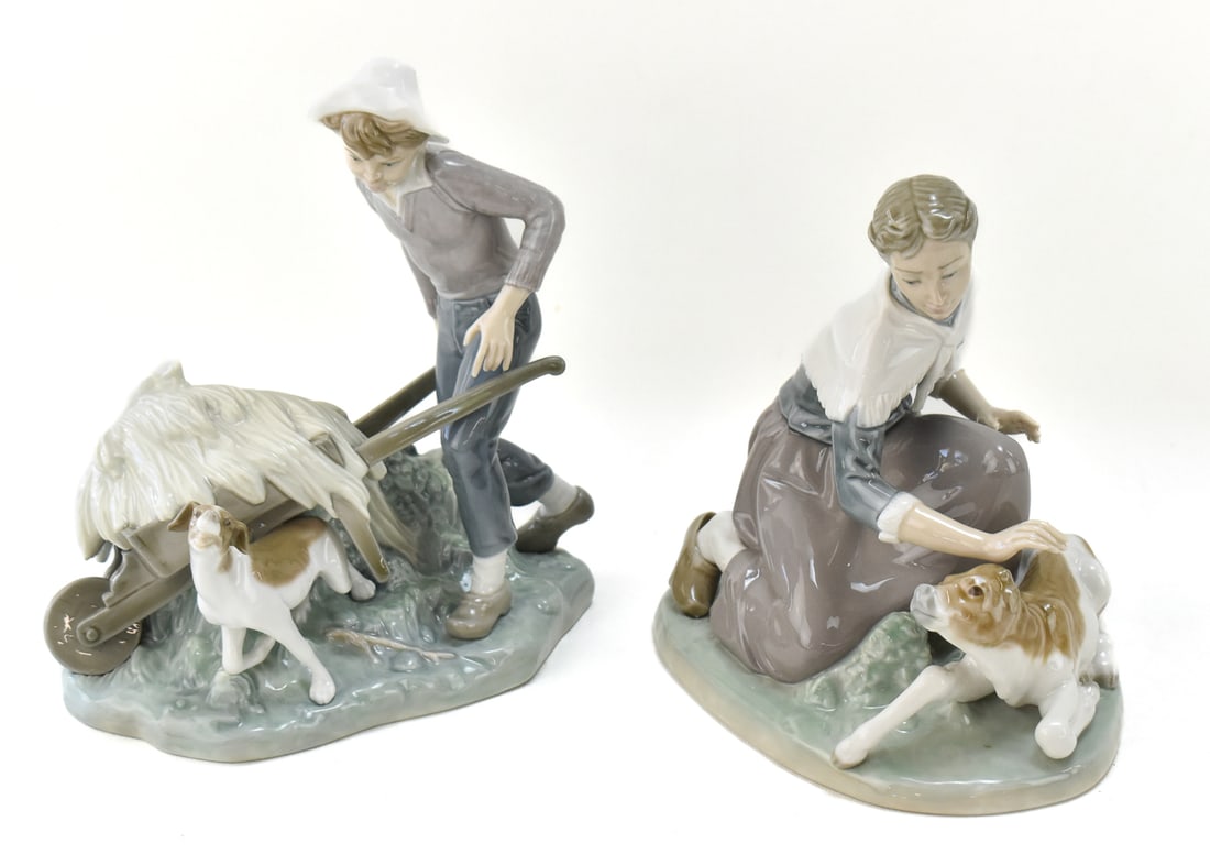 LLADRO 'GARDNER IN TROUBLE' AND 'CARESSING A LITTLE CALF' PORCELAIN FIGURINES (1 of 4)