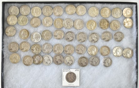 U.S. SILVER WASHINGTON QUARTERS & 1898 BARBER QUARTER