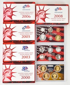 2000, 2003, 2005, 2006, & 2008 UNITED STATES MINT SILVER PROOF SETS