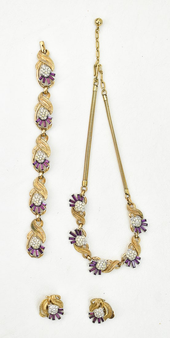THREE-PIECE CROWN TRIFARI RHINESTONE NECKLACE, BRACELET & EARRING SET (1 of 3)