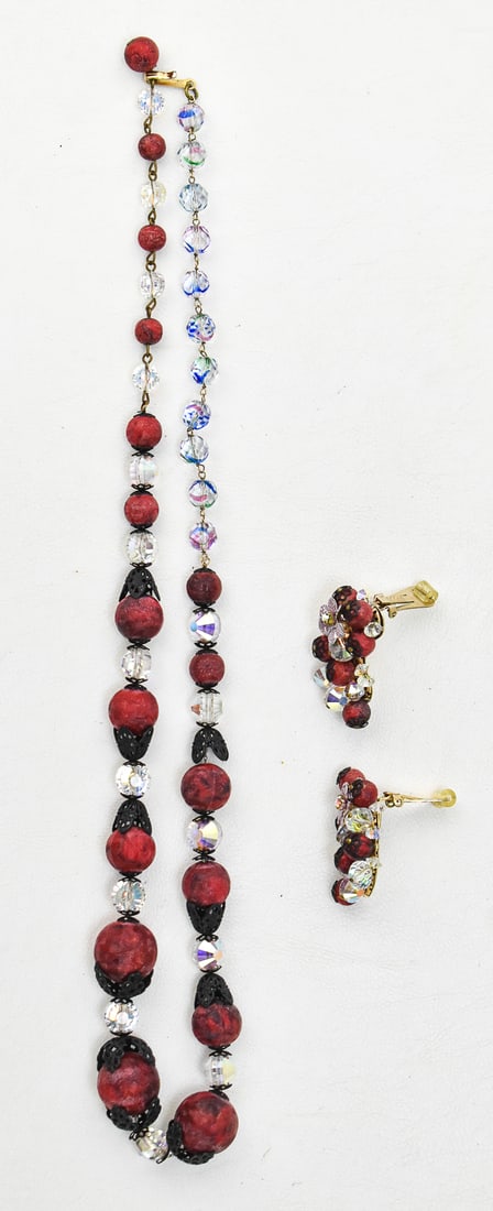 HOBE SIGNED AURORA BOREALIS NECKLACE & CLIP-ON EARRING SET (1 of 4)