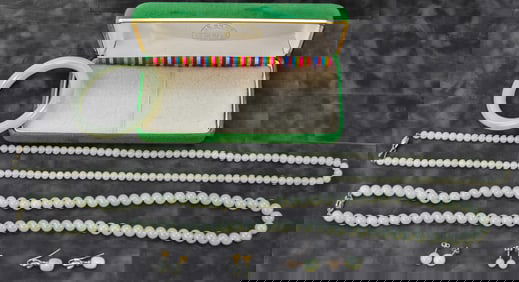 COLLECTION OF GREEN STONE JEWELRY