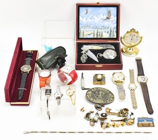 LARGE ASSORTMENT OF WATCHES, POCKET KNIVES, CUFFLINKS & MORE