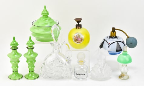 VINTAGE VANITY ITEMS: IRICE, BAVARIAN VANITY SET, CABOCHARD PERFUME, AND MORE