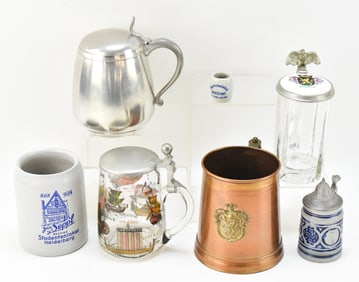 ASSORTED MIDCENTURY GERMAN STONEWARE & PORCELAIN STEINS