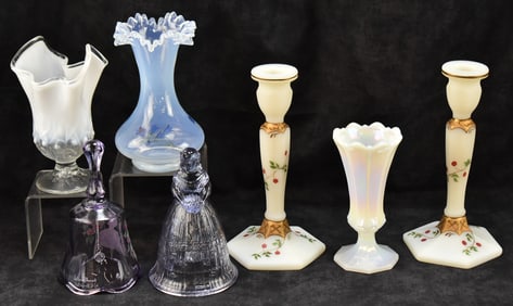 FENTON GLASS BELL, VASES, CANDLE HOLDERS, & MORE