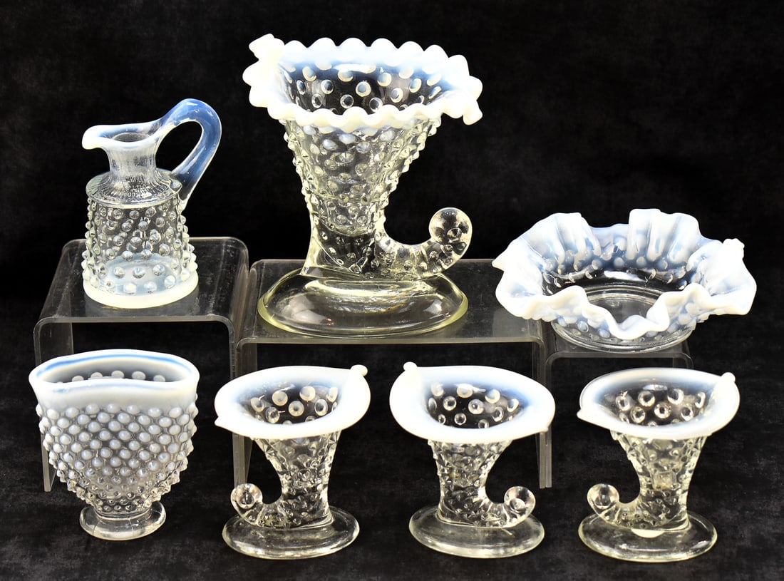 COLLECTION OF FENTON CLEAR HOBNAIL GLASS WITH OPALESCENT RIMS (1 of 4)