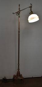 COPPER-POLISHED CLAW FOOT BRIDGE LAMP, EARLY 20TH CENTURY