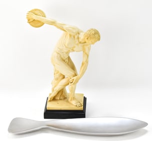 RESIN 'DISCOBOLUS' BY G. RUGGERI & FISH TRINKET TRAY BY NAMBE
