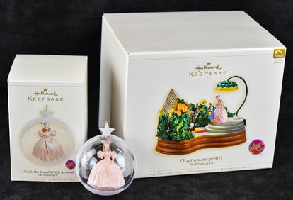 HALLMARK KEEPSAKES WIZARD OF OZ CHRISTMAS DECORATIONS 'I'LL GET YOU, MY PRETTY' AND 'GLINDA THE GOOD