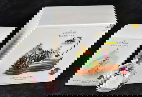 HALLMARK KEEPSAKES WIZARD OF OZ CHRISTMAS DECORATIONS 'I'LL GET YOU, MY PRETTY' AND 'GLINDA THE GOOD: This lot includes the following Hallmark Keepsakes from the Wizard of Oz Christmas series with original boxes: 2006 "I'll get you, my pretty" tabletop decoration designed by Ken Crow and sculpted by K