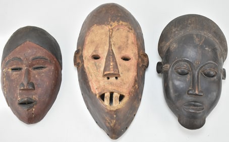 AFRICAN INDIGENOUS WOODEN MASKS: IGBO, YAOURE, NGBAKA