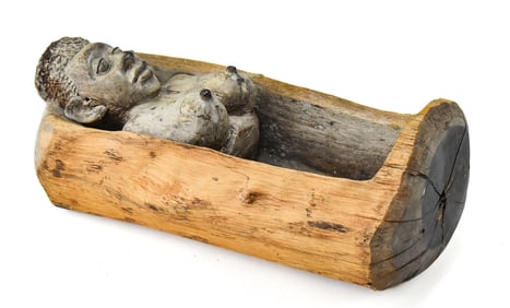 GABON CONGO PUNU TRIBE HALF-CARVED BUST, EARLY 20TH CENTURY