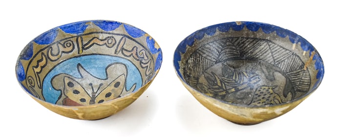 TWO KHORASAN AFGHANI-FARS CLAY POTTERY SERVING BOWLS