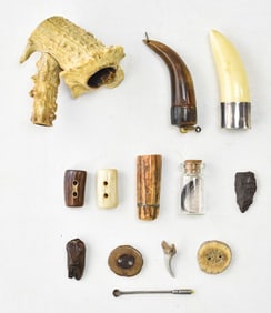 COLLECTION OF BONE, TUSK, & ANTLER TOBACCIANA & TRINKETS
