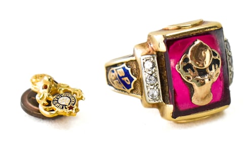 ELKS LODGE 10K GOLD & SPINEL RING & PIN