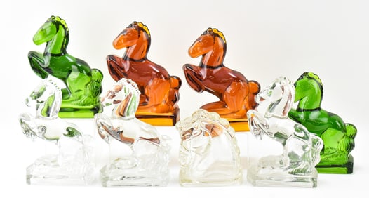 THREE SETS OF LE SMITH GLASS REARING HORSES BOOKENDS
