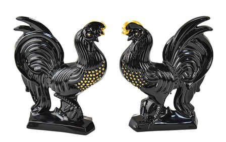 PAIR OF FOSTORIA EBONY ROOSTER CHANTICLEERS