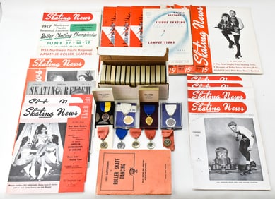 ASSORTED MIDCENTURY SKATING MEDALS & EPHEMERA
