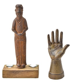 VINTAGE JEWELRY HAND MANNEQUIN DISPLAY AND A CRUSADER CAST IRON POST