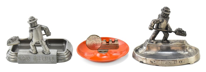 THREE VINTAGE IRON FIREMAN ASHTRAYS, EARLY 20TH CENTURY