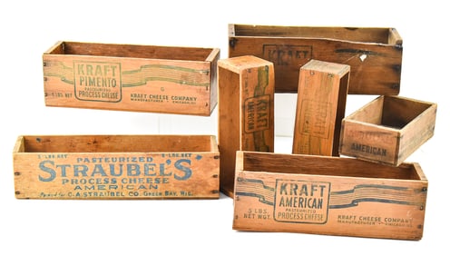 COLLECTION OF WOODEN CHEESE BOXES