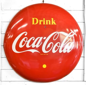 LARGE COCA-COLA PORCELAIN ENAMEL BUTTON SIGN
