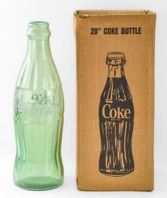 VINTAGE COCA-COLA GLASS 20 INCH DISPLAY BOTTLE WITH BOX