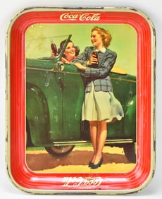 1942 COCA-COLA 'TWO GIRLS WITH CAR' SERVING TRAY