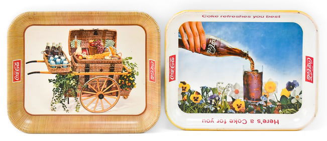 COCA-COLA 1961 'COKE REFRESHES YOU THE BEST' AND 1958 'PICNIC BASKET' SODA TRAY