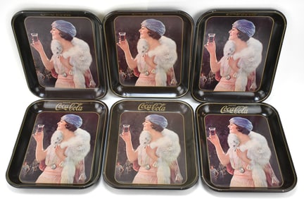 SIX COCA-COLA 'FLAPPER GIRL' SERVING TRAYS