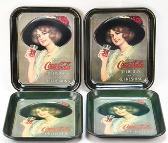 FOUR COCA-COLA 'HAMILTON KING GIRL' SERVING TRAYS