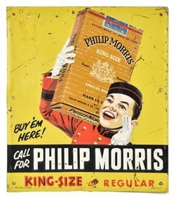 CIRCA 1940s PHILIP MORRIS 'KING-SIZE' CIGARETTES ENAMEL TIN SIGN