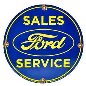 FORD SALES SERVICE PORCELAIN SIGN DATED 1962