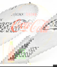 1951 COCA-COLA 'DRINK COCA-COLA ICE COLD' DOUBLE-SIDED METAL FLANGE SIGN