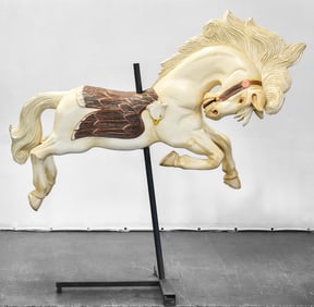 ANTIQUE WOOD CAROUSEL HORSE ON STAND